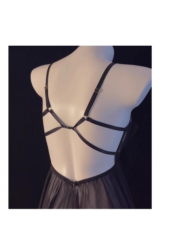 Lace Mesh Suspender Bow Pajama Nightgown - Image 3
