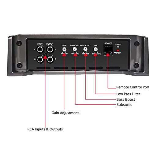 Recoil RED1200-1 2500 Watts Class-D Strappable Car Audio Mono-Block Subwoofer Amplifier, 1 Ohm Stable, Remote Bass Knob Included - Image 4