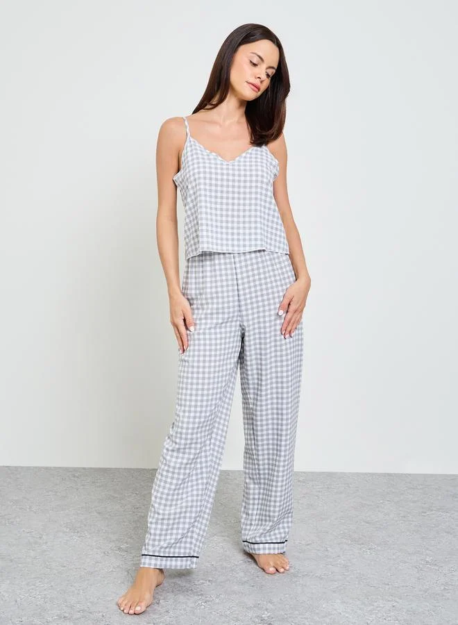 تايك تو Grey Gingham Checked Cami And Pyjama Set