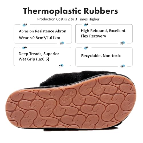 Crazy Lady Women's Fuzzy Fluffy House Slippers Cute Plush Memory Foam Shoes Cross Band Indoor Outdoor Open Toe Sandals(06/Black, 5.5-6.5) - Image 3