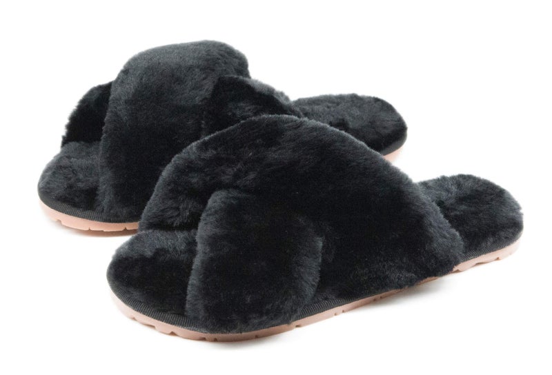 Crazy Lady Women's Fuzzy Fluffy House Slippers Cute Plush Memory Foam Shoes Cross Band Indoor Outdoor Open Toe Sandals(06/Black, 5.5-6.5) - Image 1