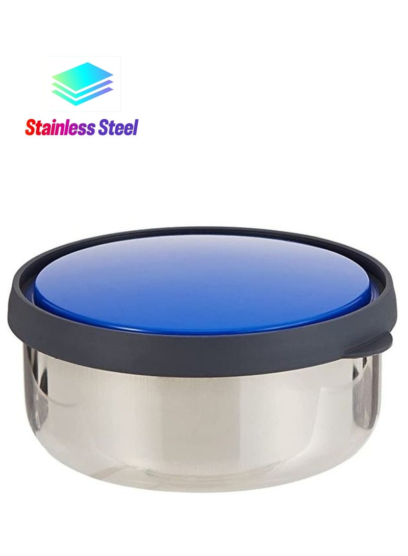 NIBEMINENT Steel Storage Bowl With Plastic Lid Silver/Blue 12cm  - Image 1