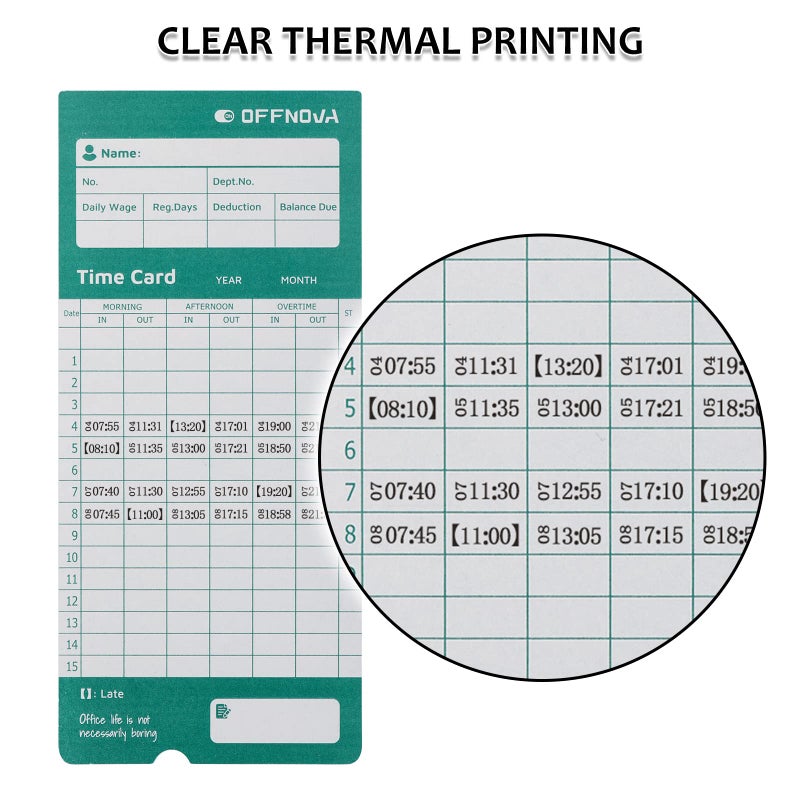 OFFNOVA Thermal Time Cards, Double-Sided Monthly Time Cards for IN/OUT Time Clock, Pack of 50 - Image 3