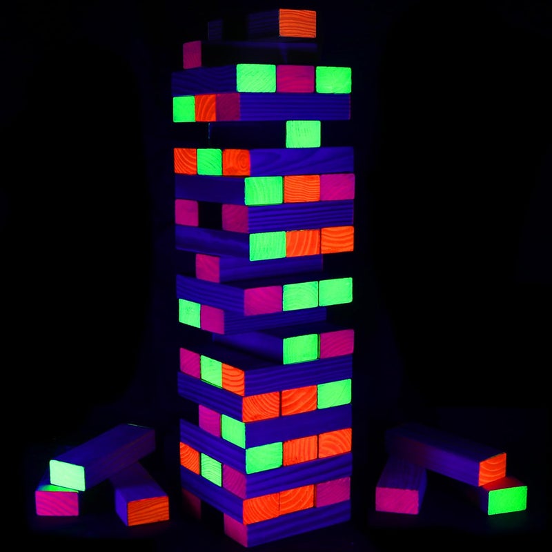 Ahuimeius 54 Piece Giant Tumble Tower Outdoor Games Glow in the Blacklight Tumble Tower Yard GamesOutdoor Board Game for Adults for Family Game Night Giant - Image 2