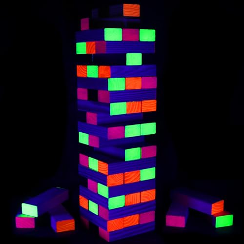 Ahuimeius 54 Piece Giant Tumble Tower Outdoor Games Glow in the Blacklight Tumble Tower Yard GamesOutdoor Board Game for Adults for Family Game Night Giant - Image 1