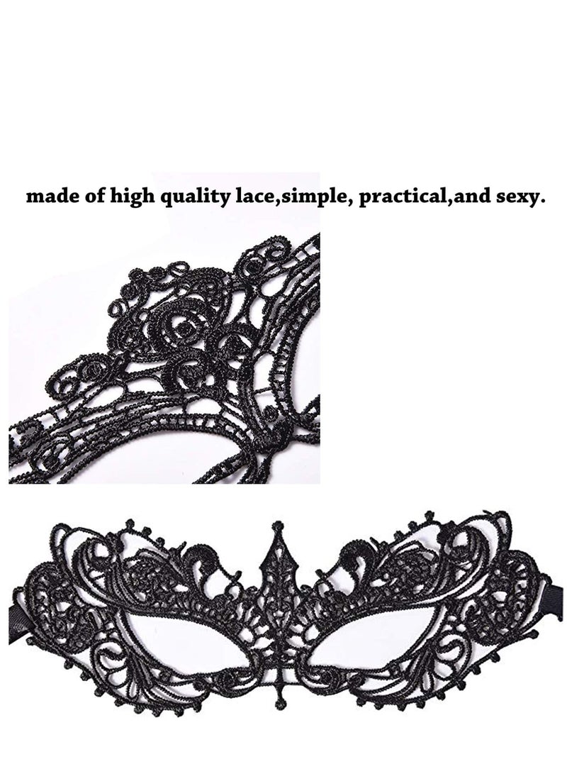 Zikra 6 Pieces Women Lace Eye Mask, Masquerade Masks Mysterious Face Venetian Eyemask for Carnival Party Costume Ball, Black - Image 3