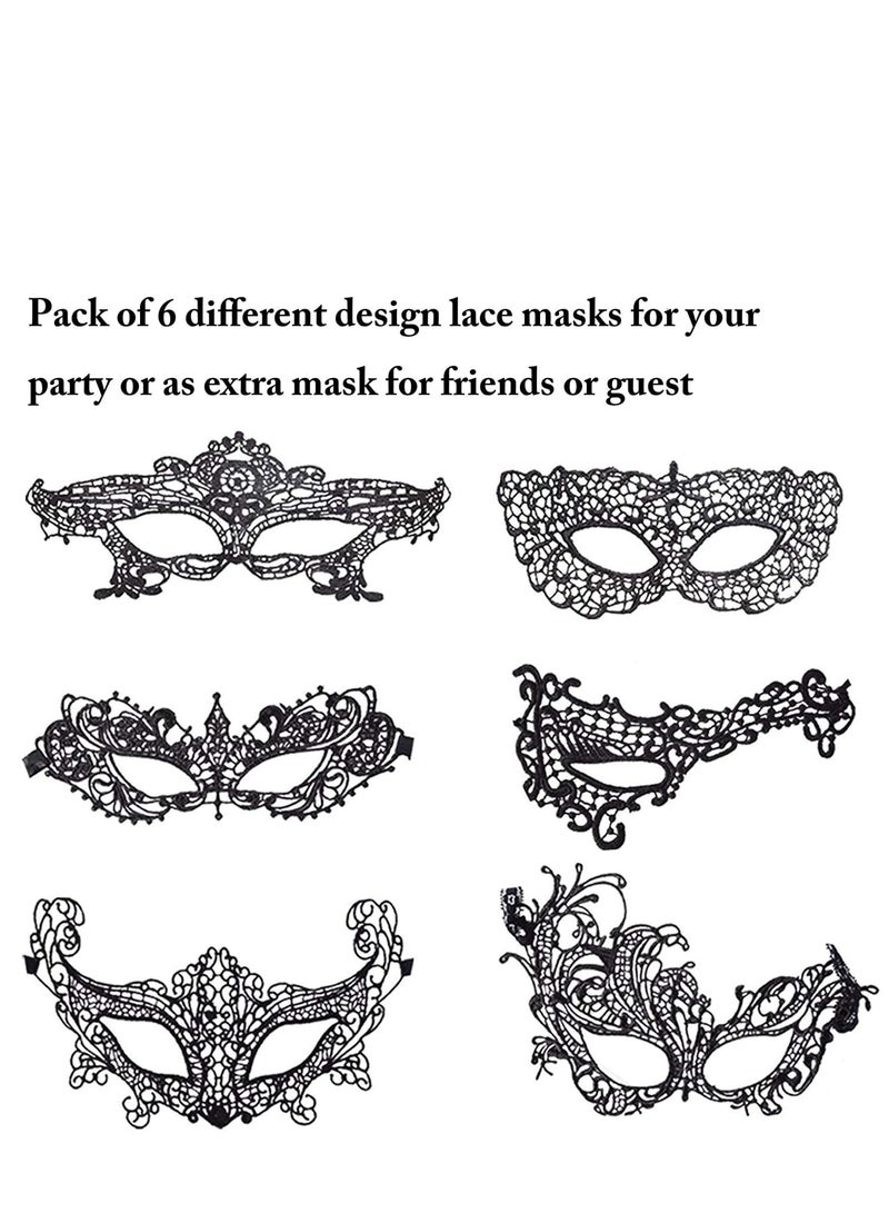 Zikra 6 Pieces Women Lace Eye Mask, Masquerade Masks Mysterious Face Venetian Eyemask for Carnival Party Costume Ball, Black - Image 4