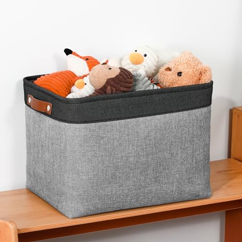 DULLEMELO Fabric Storage Bins - Decorative Large Baskets for Home Shelves & Bedroom, Canvas Toy Organizers (Black & Gray) - Image 3