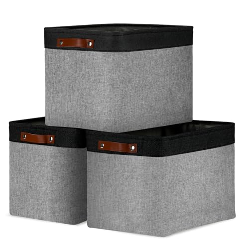 DULLEMELO Fabric Storage Bins - Decorative Large Baskets for Home Shelves & Bedroom, Canvas Toy Organizers (Black & Gray) - Image 1