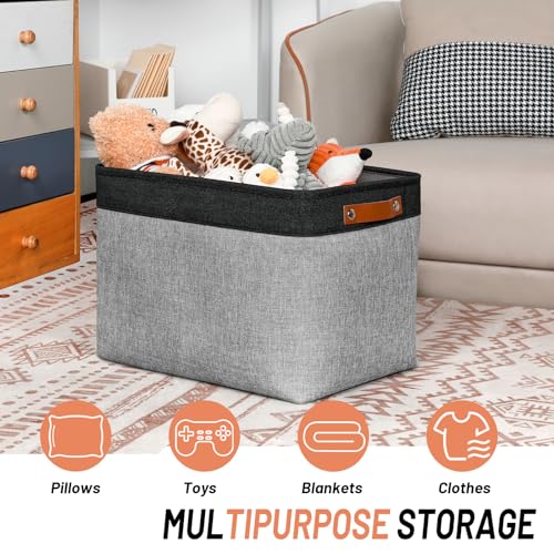 DULLEMELO Fabric Storage Bins - Decorative Large Baskets for Home Shelves & Bedroom, Canvas Toy Organizers (Black & Gray) - Image 2