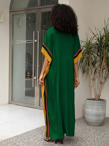 KECVOT Kaftan Dresses for Women V Neck Batwing Sleeve Plus Size Caftans Swimwear Coverups Maxi Beach Dresses Green - Image 3