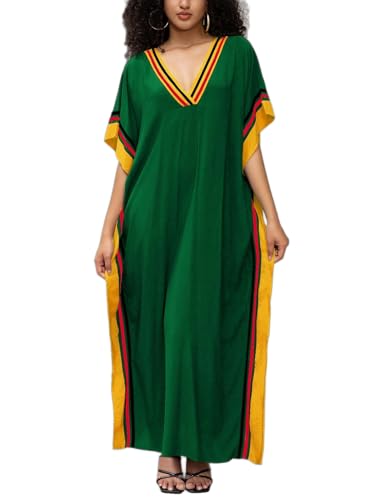 KECVOT Kaftan Dresses for Women V Neck Batwing Sleeve Plus Size Caftans Swimwear Coverups Maxi Beach Dresses Green - Image 1