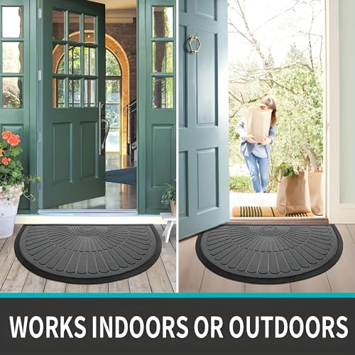 Prisha Cart Semicircular Durable Rubber Non Slip Front Door Mat for Outside Inside Entry Entryway | Dirt Trapper Welcome Mat for Muddy Paws and Shoes, Grey, 45x75 cm - Image 5