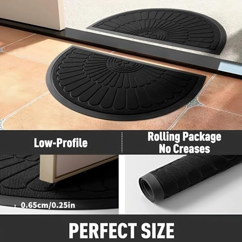 Prisha Cart Semicircular Durable Rubber Non Slip Front Door Mat for Outside Inside Entry Entryway | Dirt Trapper Welcome Mat for Muddy Paws and Shoes, Grey, 45x75 cm - Image 4