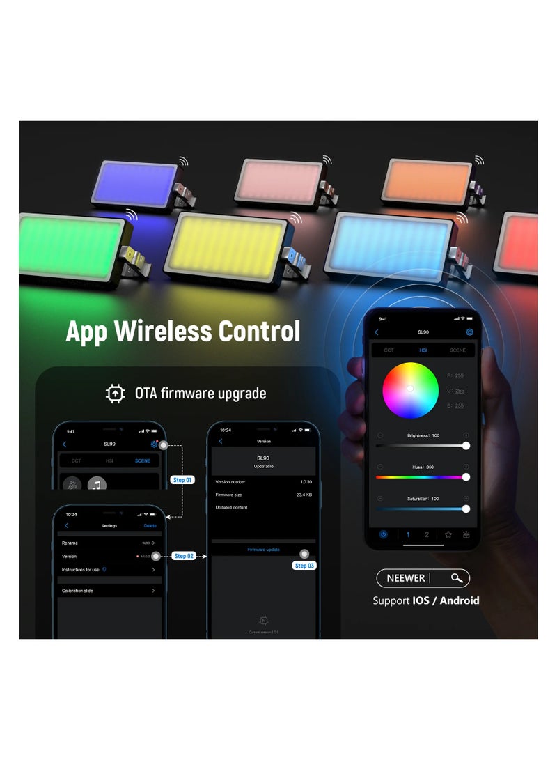 نيوير نيور SL90 برو ضوء فيديو كاميرا LED RGB – 12 واط، بطارية 4300 مللي أمبير، 2500–10000K، 18 وضعًا للمشاهد، تحكم عبر التطبيق و2.4G - Image 5