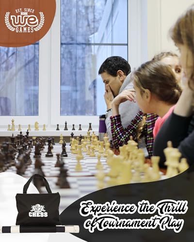 WE Games Best Value Tournament Chess Set Includes 34 Chessmen Roll Up Black Vinyl Chess Board Storage Bag for Pieces Instructions and Equalizer Dice Travel Board Games for Adults - Image 5