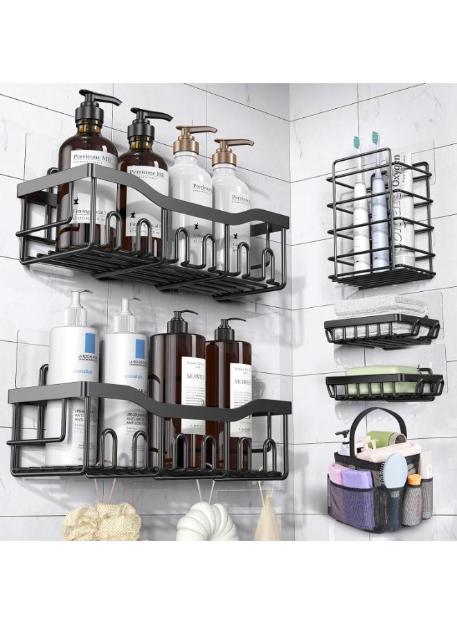 Shower Caddy 5 Pack, Adhesive Bathroom Organizer for Bathroom Storage & Kitchen, No Drilling Wall Mounted Shower Rack, Rustproof Stainless Steel Shelves for Inside Shower Rack - Image 1