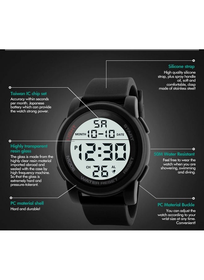 شوكنشوب ساعة Shocknshop LED رقمية رياضية متعددة الوظائف بمينا مطاطية للرجال والأولاد (مينا بيضاء وحزام أسود اللون) - WCH46  - Image 5