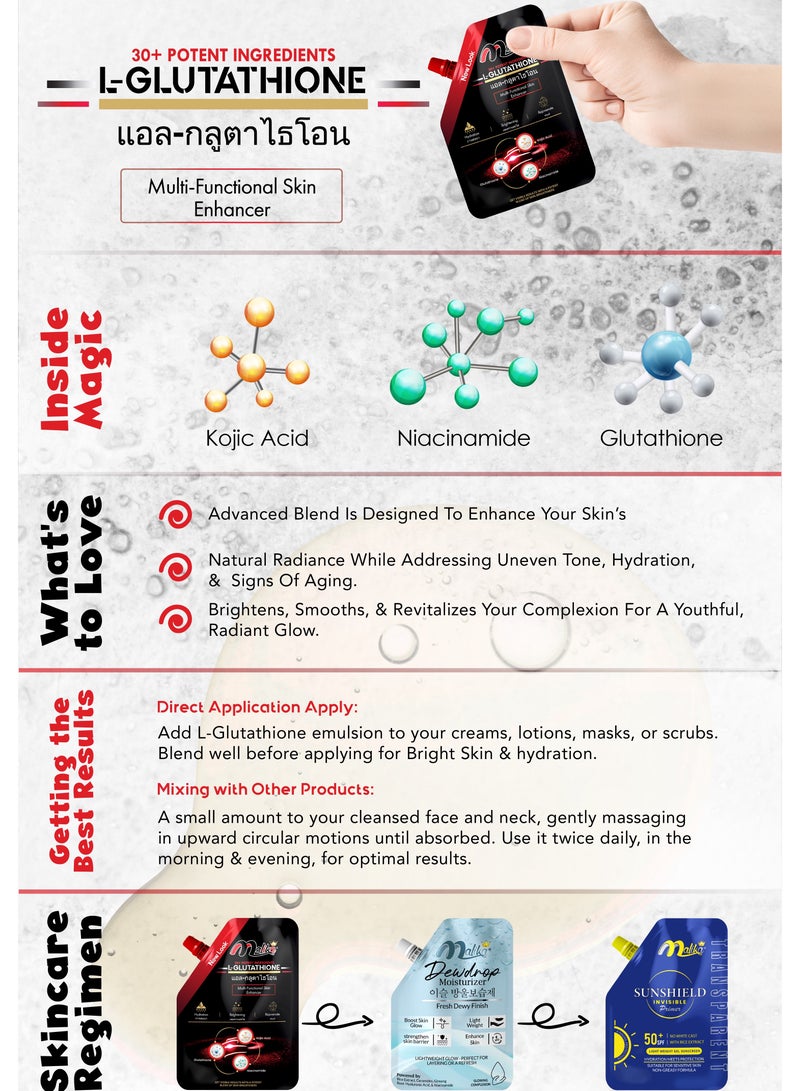 Malika L-Glutathione Extreme Strong Whitening Emulsion Approx 50ml, Brightens skin, Reduces Pigmentation & Skin Irritations. Safe for All Skin Types. Hydrating, Anti-Allergy & Soothing Formula Whitening Cream - Image 5