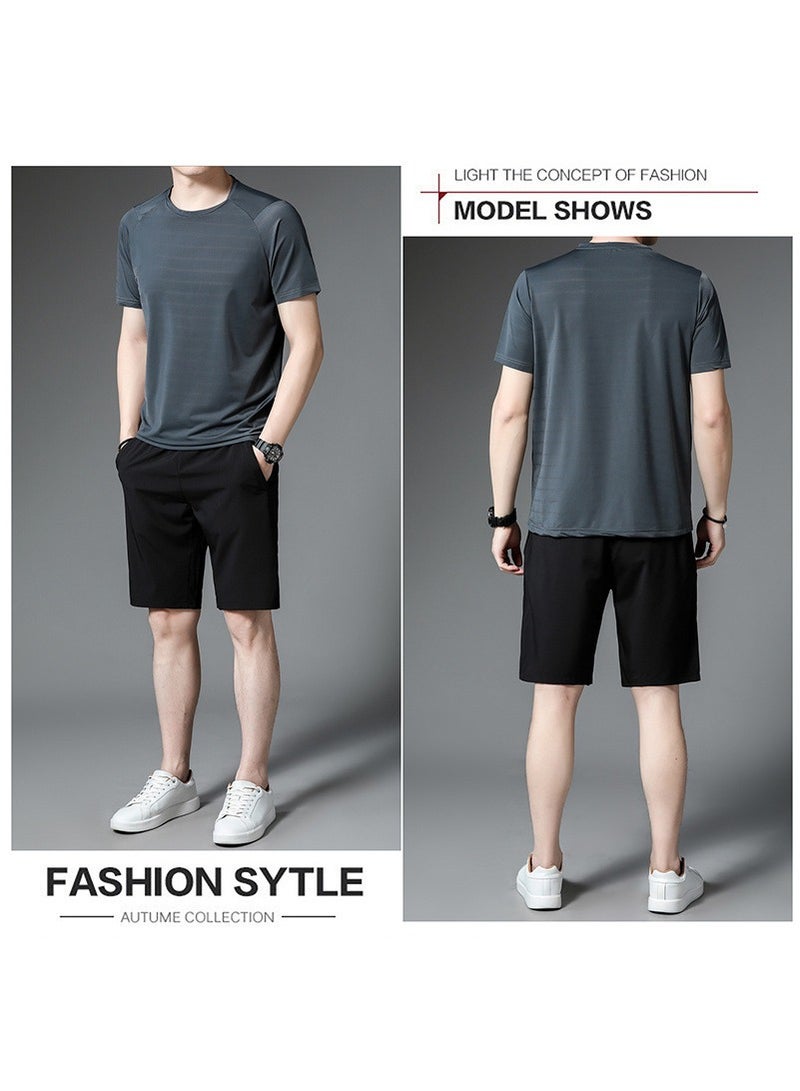 Men's Fashionable Summer Casual Breathable Short Sleeved Shorts Set  - Image 2