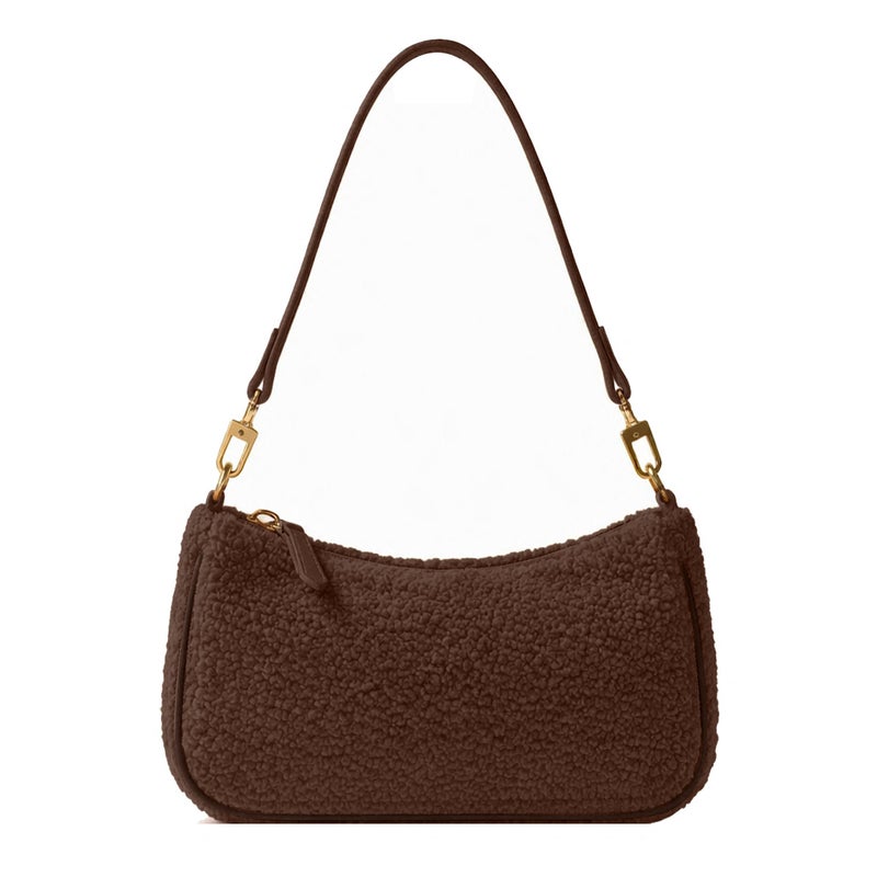 VODIU Sherpa Shoulder Bag for Women, Cute Hobo Purses Mini Clutch Handbag Retro Crossbody Bag with Chain - Image 1