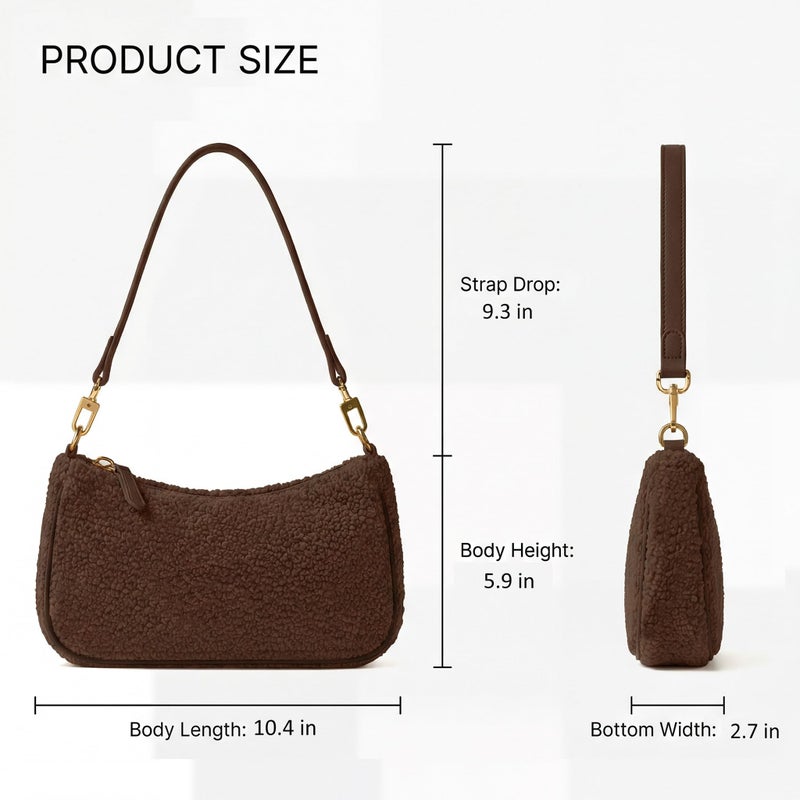 VODIU Sherpa Shoulder Bag for Women, Cute Hobo Purses Mini Clutch Handbag Retro Crossbody Bag with Chain - Image 5