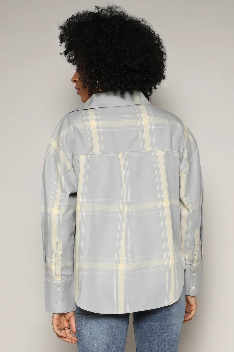 Campus Sutra Women's Sage Green Tartan Plaid Boxy Shirt