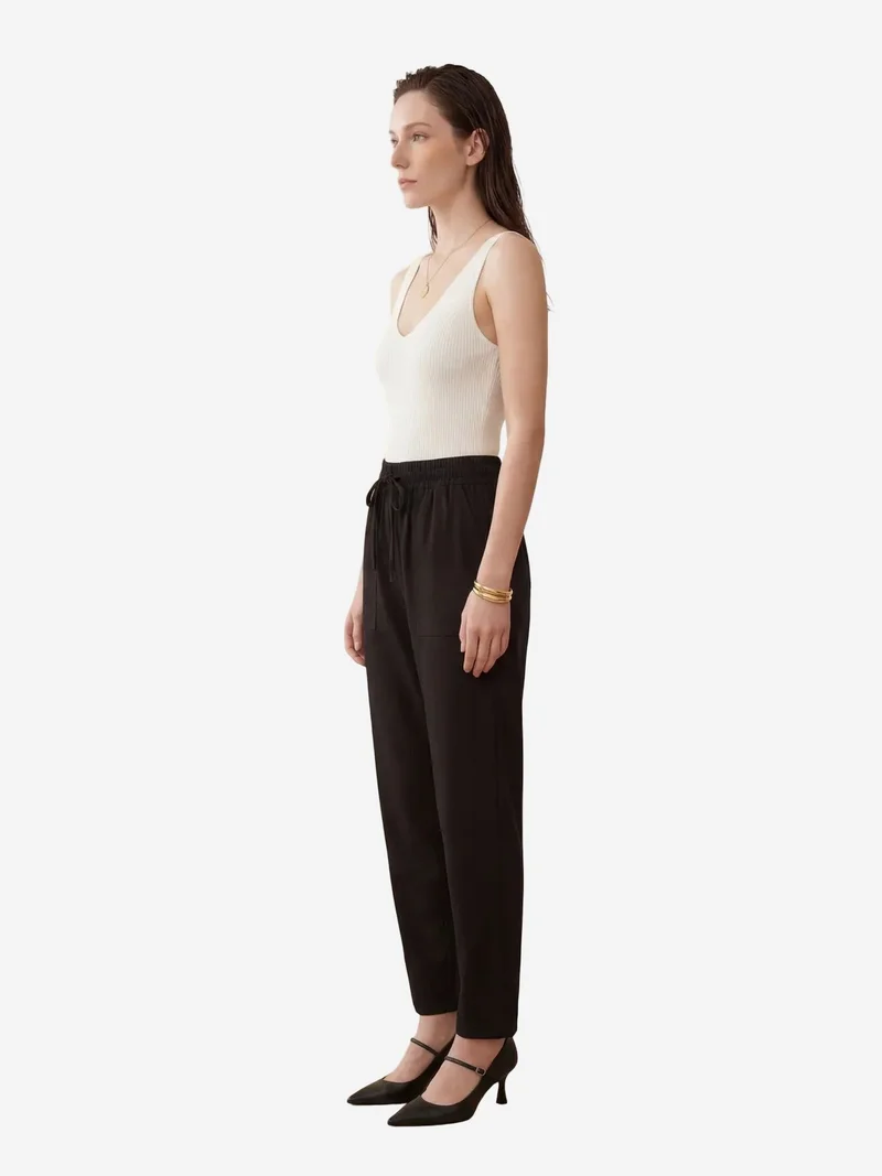 My Fashion Black MY FASHION Ankle Length Solid Gabardine Pants with Drawstring Waist for Women | Best Price UAE