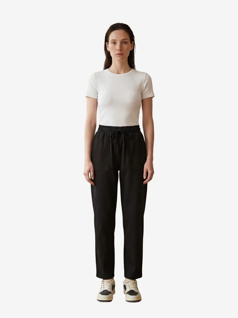 ماي فاشن MY FASHION Ankle Length Solid Gabardine Pants with Drawstring Waist