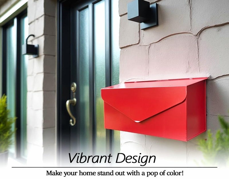 NACH Red Envelope Wall Mount Mailbox, Rust Resistant Metal Mailbox, Red Mailbox Wall Mount, Mailboxes for Outside Wall Mount, Outdoor Mailboxes, Wall Mailbox, 14.1 x 3.5 x 6 Inches, MB-6915RED - Image 2