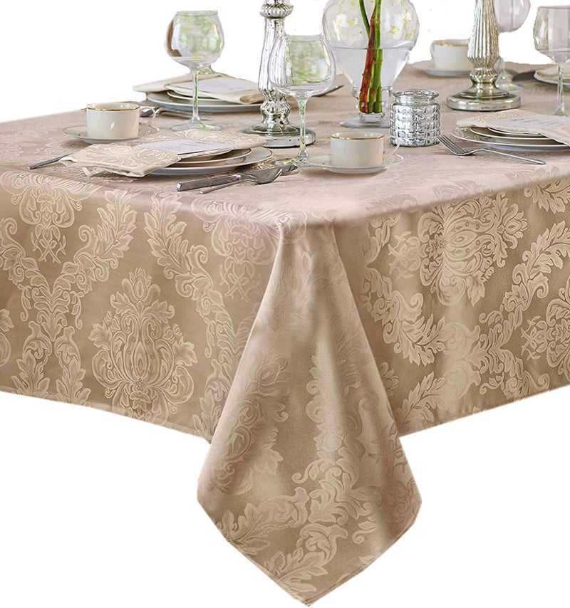 Newbridge Barcelona Luxury Damask Fabric Tablecloth 52 Wide x 70 Rectangle Golden Beige 100 Polyester No Iron Soil Resistant Dining Room Party and Banquet Table Cover