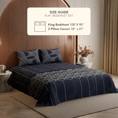 Stoa Paris King Size Bedsheet, Bedding Set with Cotton Pillow Covers, Cotton for Restful Sleep, Ideal Gift Items for Women, Home Makeover, Lumiere Collection - Navy - Image 2