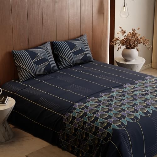 Stoa Paris King Size Bedsheet, Bedding Set with Cotton Pillow Covers, Cotton for Restful Sleep, Ideal Gift Items for Women, Home Makeover, Lumiere Collection - Navy - Image 5