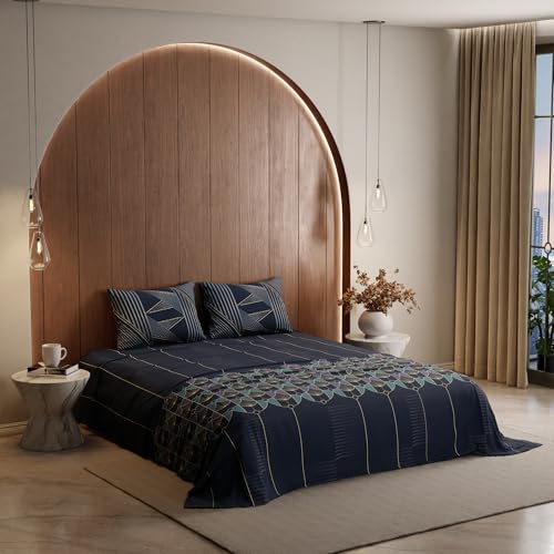 Stoa Paris King Size Bedsheet, Bedding Set with Cotton Pillow Covers, Cotton for Restful Sleep, Ideal Gift Items for Women, Home Makeover, Lumiere Collection - Navy - Image 1