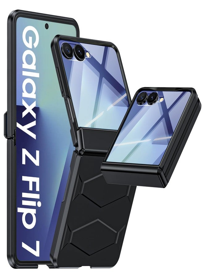 جراب Vizvera لهاتف Samsung Galaxy Z Flip 7 مع حماية للمفصل، وواقي شاشة مدمج، وغطاء هاتف شامل مقاوم للصدمات لهاتف Z Flip 7 - أسود - Image 1