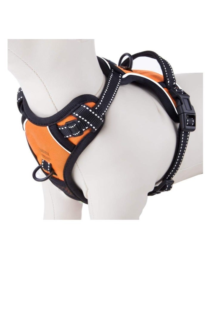 PHOEPET No Pull Dog Harness Medium – Reflective Front Clip Puppy Vest with Handle, Adjustable 2 Metal Leash Attachment Hooks (M, Orange) - Image 1