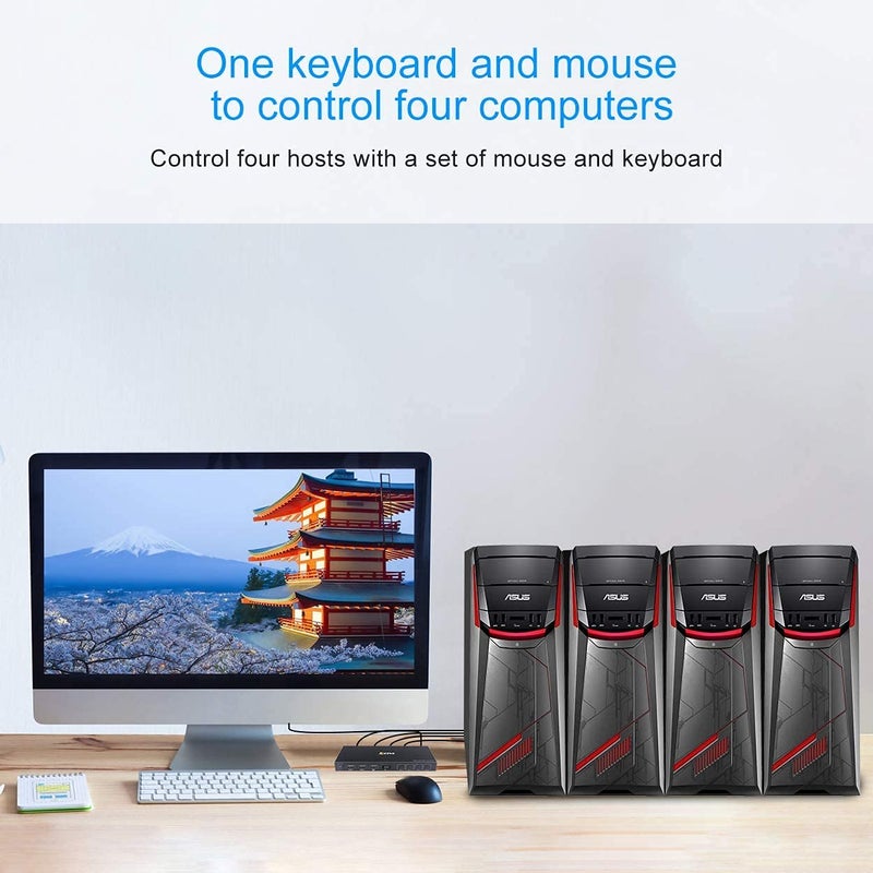 KCEVE 4 Way Ports KVM Switch, 4 In 1 Out HDMI KVM Switcher Box Support 4K@60Hz, With USB 2,0 Hub Connect, Compatible With Windows/Linux/Mac System Etc, With Hotkey Switch Way, Black - Image 3