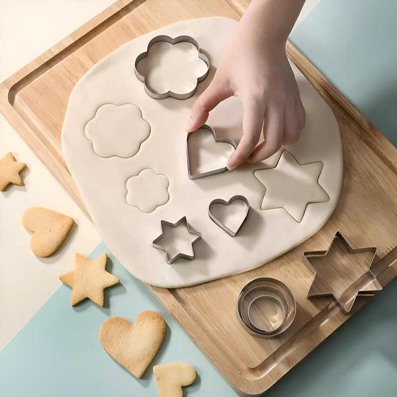 Baking Tools - Premium stainless 12 cutters set in 3 sizes for creating lovely toast, cookies, egg molds and decorative shapes perfect for kids and also creative clay crafting - Image 1