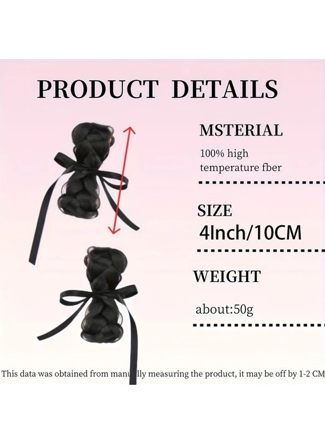 Deep Grey Clip On Braided Buns With Ribbon Heat Resistant Hair Accessories For Women - Image 4