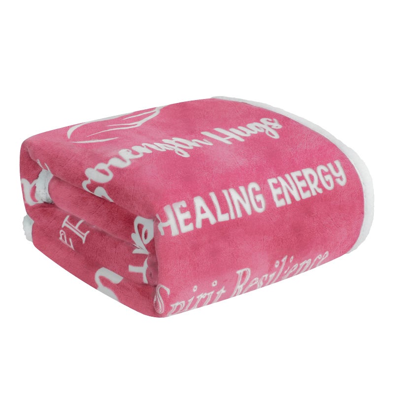 MACEVIA Breast Cancer Gifts for Women Sherpa Fleece Healing Thoughts Reversible Throw Blanket Super Soft  Warm Get Well Breast Cancer Gifts for Women Inspirational Mom Gifts 50x60 Pink