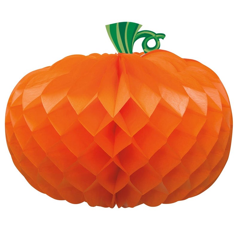 Unique Orange Pumpkin Shaped Honeycomb Centerpiece (10.75"") - Eye-Catching Decoration - Perfect for Fall Festivities & Halloween - Image 1