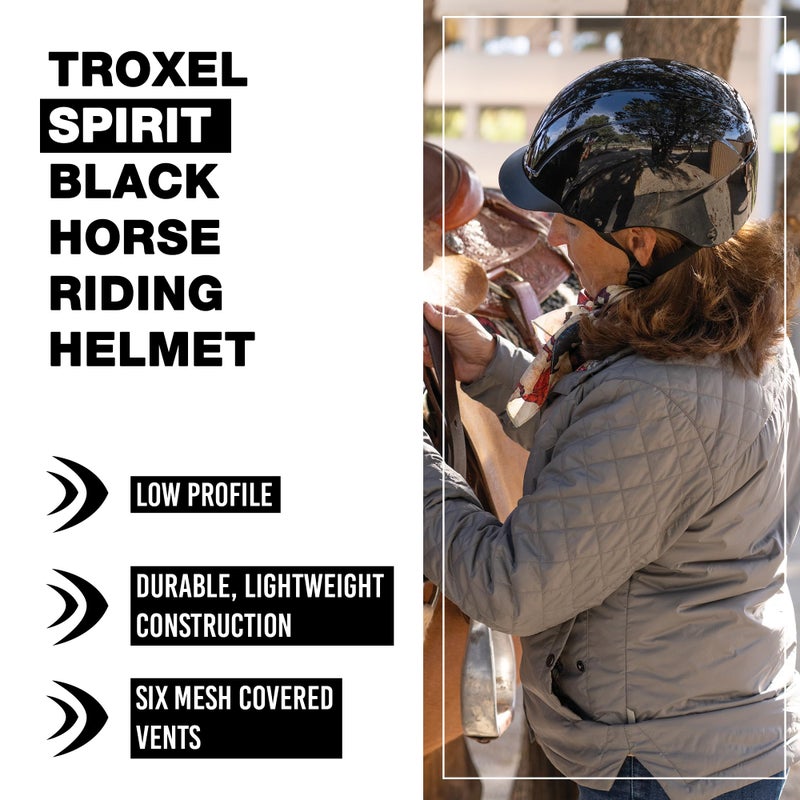 Troxel Spirit Full Coverage Horse Riding Helmet, Low-Profile Adjustable Design, Safety Horseback Riding Gear, Small (6-1/2 - 6-7/8), Black - Image 2
