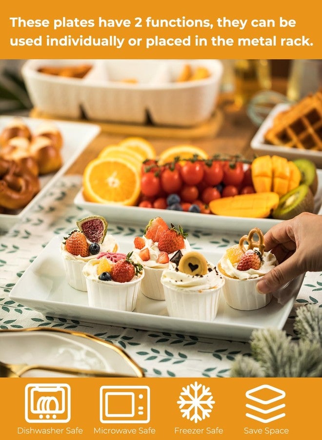 LAUCHUH 3 Tier Serving Tray, Porcelain Serving Platter Tier Serving Stand with Collapsible Sturdier Rack, Serving Trays and Platters Dessert Party Display Set for Father's Day, Gold, 12 Inch - Image 4
