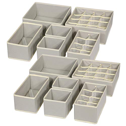 TENABORT 12 Pack Foldable Drawer Organizer Dividers Cloth Storage Box Closet Dresser Organizer Cube Fabric Containers Basket Bins for Underwear Bras Socks Panties Lingeries Nursery Baby Clothes Gray - Image 1