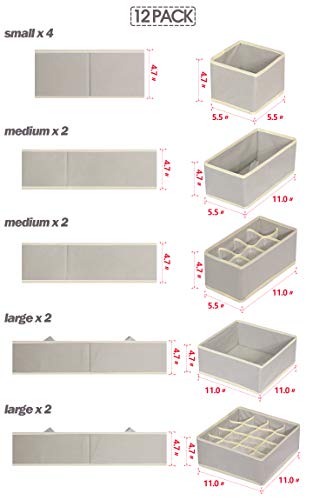 TENABORT 12 Pack Foldable Drawer Organizer Dividers Cloth Storage Box Closet Dresser Organizer Cube Fabric Containers Basket Bins for Underwear Bras Socks Panties Lingeries Nursery Baby Clothes Gray - Image 2