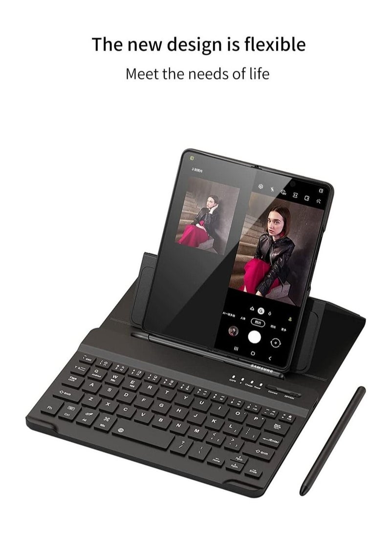 Raxoom Samsung Galaxy Z Fold 4 Case Screen Protector Keyboard Leather Case Stylus+Pen Slot Phone Office Kit Folding Phone Cover - Image 2