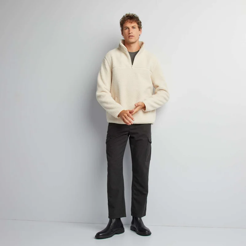 Kiabi Teddy Sweatshirt With Zip-Up Collar White