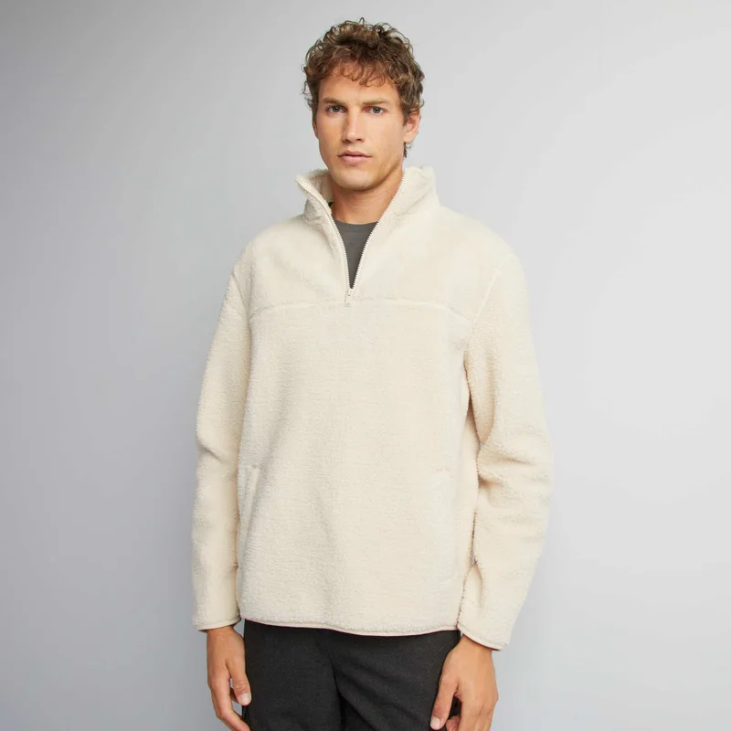 Kiabi Teddy Sweatshirt With Zip-Up Collar White