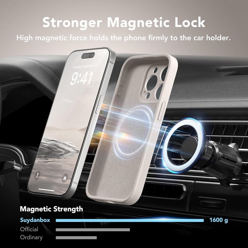 SUYDANBOX Magnetic for iPhone 14 Pro Case, Compatible with MagSafe, [Full Camera Protection][Screen Protector] Silicone Shockproof Protective Phone Case for iPhone 14 Pro 6.1", Stone - Image 3