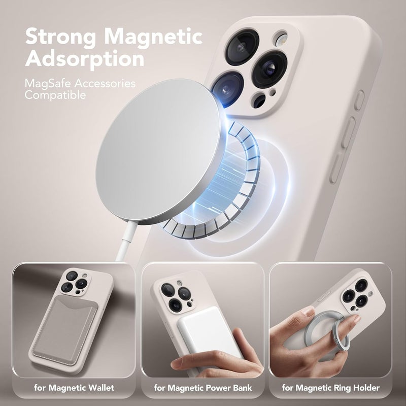 SUYDANBOX Magnetic for iPhone 14 Pro Case, Compatible with MagSafe, [Full Camera Protection][Screen Protector] Silicone Shockproof Protective Phone Case for iPhone 14 Pro 6.1", Stone - Image 2